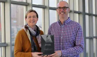MBS Programme Director Dr Brian Boyd and Lecturer Dr Maeve McArdle pictured with their Education Award 2019 for Best International Collaboration Project