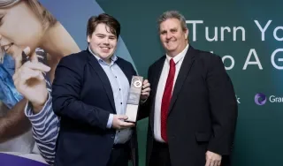 Max Crinion-Morgan presented the Higher Achieving Merit Award by Richard O'Connor Cruickshank                                                                                                           Photo by Fintan Clarke, Coalesce Photogr