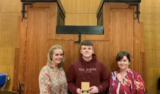 Dr Adele Commins (Head of Department of Creative Arts, Media and Music School of Informatics and Creative Arts, DkIT), Dylan Thomas (Michael Van Dessel Recipient, 2018) and Georgina Hughes (DkIT Choir Director)