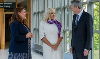 Minister Mary Mitchell O'Connor with DkIT President, Dr. Michel Mulvey and Acting Principal of St Louis Secondary School, Michelle Dolan