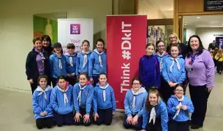 Monasterboice Girl Guides with their leaders (left to right) Marie Taylor, Bernadette Dockrell, Sinead Daly and DkIT Lecturer,Antoinette Rourke