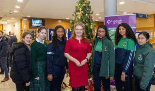 Dr Niamh Shaw with students from St Louis Secondary School, Dundalk