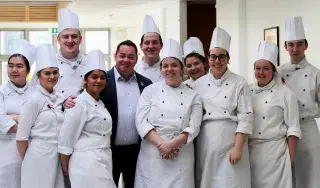 Award-winning Chef Neven Maguire, with Culinary Arts Students as part of 'Succeeding in Business' Seminar