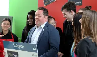 Award-winning Chef, Neven Maguire with Hospitality Management Student as part of the 'Succeeding in Business' Industry Seminar 2019
