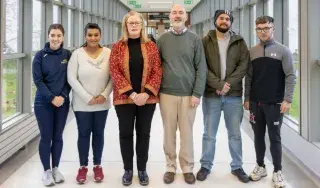 Pictured are Prof Tom Cooney, TUD (centre right) with DkIT students and lecturer, Angela Hamouda (centre left) at DkIT Entrepreneurship Lecture on Disadvantaged Communities