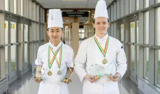 Pictured are (l-r) DkIT Culinary Arts students, Van Phouc Le from Dundalk and Ryan Dowling from Sherlock who received gold and silver medals at Chef Ireland 2020 competition
