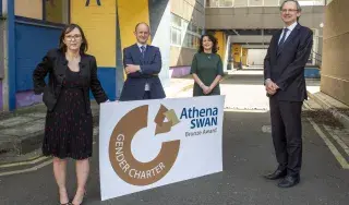 DkIT Staff Celebrate Athena SWAN Bronze Award And Commitment To Achieving Gender Equality [R-L - Dr Fiona Lawless, Dr Tim McCormac, Ciara O'Shea & Dr Michael Mulvey ]