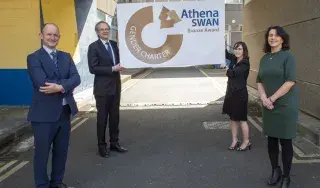 DkIT Staff Celebrate Athena SWAN Bronze Award And Commitment To Achieving Gender Equality [R-L - Dr Tim McCormac, Dr Michael Mulvey, Dr Fiona Lawless & Ciara O'Shea ]