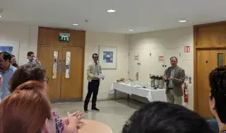 Garrett Duffy, Enterprise Development Manager, DkIT, congratulates Simon on the success of his Super-Wheel pre-launch