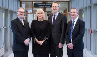 Pictured [from left ]are Peter Finnegan, Co-Founder, Nova Leah; Minister Mary Mitchell O’Connor, T.D.; Michael Mulvey, PhD, DkIT President and Dr Fergal McCaffrey, Director of the Regulated Software Research Centre, DkIT on campus to announce €3.7 million funding for disruptive technology projects. [Photo by Ciara Wilkinson]