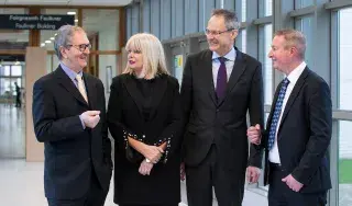 Pictured [from left] are Peter Finnegan, Co-Founder, Nova Leah; Minister Mary Mitchell O’Connor, T.D.; Michael Mulvey, PhD, DkIT President and Dr Fergal McCaffrey, Director of the Regulated Software Research Centre, DkIT on campus to announce €3.7 million funding for disruptive technology projects. [Photo by Ciara Wilkinson]