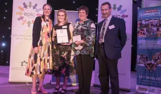 Oriel Traditional Orchestra members accepting the Runner up award in the Ireland category at the Epic Awards in Edinburgh, Scotland 