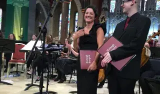 Performers at DkIT performance of ‘Marbhna’ joining in the praise for the night