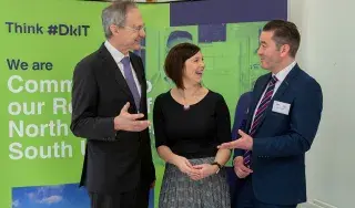 [From left] DkIT; Michael Mulvey, PhD, President of DkIT,  Catherine Staunton, Head of Careers & Employability at DkIT and Jonathan Devitt, Head of Insights & Analytics at APB Ireland pictured at the DkIT Careers Fair 2018.