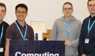 Pictured Left to Right: BSc Hons in Computing students Sean Joyce, Lucas Tan, Martin Malinowski and David Vasiliauskas