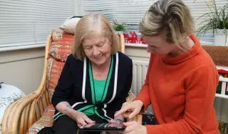 May Nevin, resident of Blackrock County Louth using SIMS platform on iPad which was developed by NetwellCASALA as part of the ProACT EC Horizon 2020 project. 