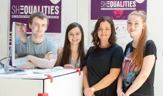 4th Year DkIT Creative Media, Kevin McElroy, Stephanie Hayes, Aine McEneaney and Aoife Brennan of the SHEqualities project at Fís 2018.