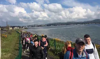 Students and staff taking part in the sponsored walk for SHINE