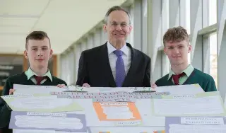 Transition Year students Jack McElroy and Caleb McArdle from Castleblayney College with DkIT President, Dr. Michael Mulvey at SciFest@DkIT 2018.