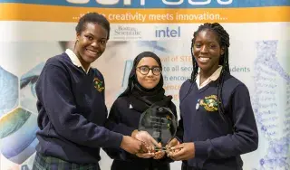Loreto Secondary School (Balbriggan) students’ Laetitia Nouaha, Sidra Shahzad, Melissa Asare who won Best Project