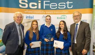 Professor Tom Collins, Aoife Brady, Amy GIllick, Beth Brady, George Porter, Runner Up prize (St Josephs Secondary Navan)
