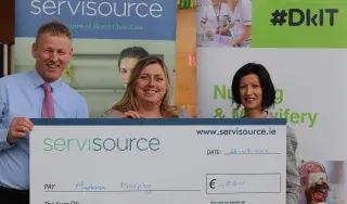 Pictured left to right: Myles Hackett, Head of Department of Nursing, Midwifery and Health Studies at DkIT; Scholarship winner Martina Murphy, BSc (Hons) in Midwifery student at DkIT and Sinead Kieran, Marketing Manager at Servisource