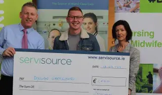 Pictured left to right: Myles Hackett, Head of Department of Nursing, Midwifery and Health Studies at DkIT; Scholarship winner Dylan Gartland, BSc (Hons) in General Nursing student at DkIT and Sinead Kieran, Marketing Manager at Servisource