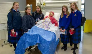 Students from St Vincents Secondary School, Dundalk, Co Louth get busy during a tour of the Nursing facilities