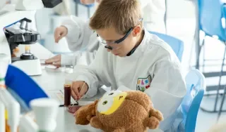 Students from St. Patrick's NS, Stamullen at work in the lab at the Teddy Bear Hospital in DkIT