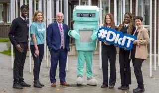 Ellis Okodogbe, Roisin Feeney, StudyClix Product Manager, Ken Flynn, Principal Beaufort College, StudyClix robot (Jack Lafford), Dora Juhasz, Deborah Ajenipa, Eileen Lynch, DkIT Access Officer