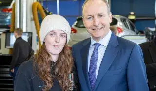 Tánaiste Michéal Martin with new motor mechanic apprentices