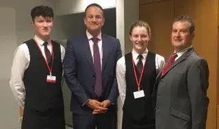 DkIT Hospitality students with An Taoiseach, Leo Varadkar, TD at the All Island Civic Dialogue on Brexit in DkIT, 30th April 2018