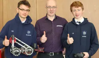 (L-R) Dominik Bayer, Paul Murphy and Cillian Watterson from Dundalk Grammar School, Co. Louth with their robot.