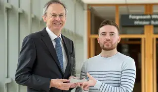 DkIT President, Dr. Michael Mulvey and DkIT Engineering Student, Warren Stevely, winner of the Enterprise Ireland National Student Entrepreneurship Awards 2018