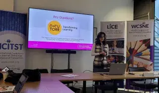 Mariela Machuca Palermos presenting at the World Conference on Special Needs Education in St Mary's College Oxford