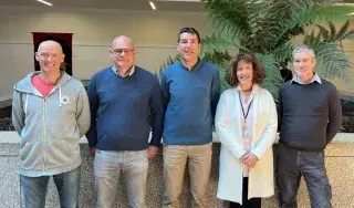 Pictured (left to right) are Derek O’Reilly (Department of Visual & Human-Centred Computing International & Erasmus Coordinator), Arne Vandenbussche (VIVES University of Applied Science), Daran Harris (University of Montpellier), Noreen Carney (DkIT International Office) and Michael Connolly (DkIT lead for this project)