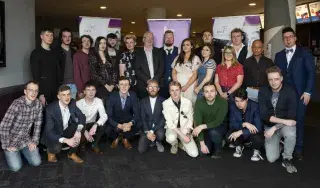 3rd year BA (Hons) Film & Television Production students pictured with Dr. Bob McKiernan, Head of School of Informatics & Creative Arts, DkIT and Lorcan Dunne, BA (Hons) Film & TV Production lecturer
