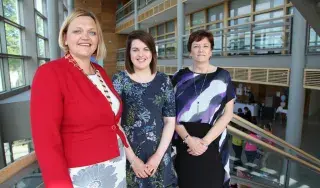 Essene Cassidy,President of NMBI; Kate Finnamore, Higher Diploma in Midwifery student, DkIT and Dr. Kathleen Nallen, Head of Midwifery Section, DkIT at NMBI National Student Midwifery Debate in DkIT on Thursday 4th May 2017.