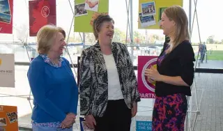 Martha Hogan and Ann Ward of the Older People’s Forum speaking to Minister for Older People, Helen McEntee TD at the launch of the strategic partnership between Netwell CASALA and ALONE at DkIT campus on Friday, 5 May 2017.