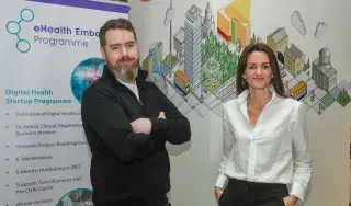 Stephen Geoghegan, founder of winning company, Cymantic Medical and Dearbhail Ormond, founder of Frendo (Photo Credit: Philip O’Neill)