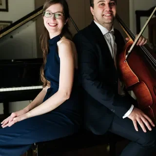 Sonas Duo posing for photograph with instruments
