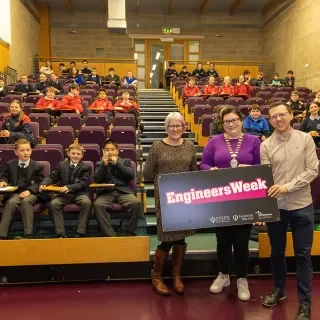 Students who took part in the Engineers Week Quiz with DkIT's Denise Quigley, Maryellen Kelledy and Gareth Kelly